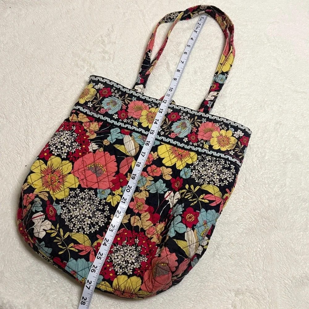 Vera Bradley Happy Snails Floral Navy Multicolor Quilted Tote Bag Purse